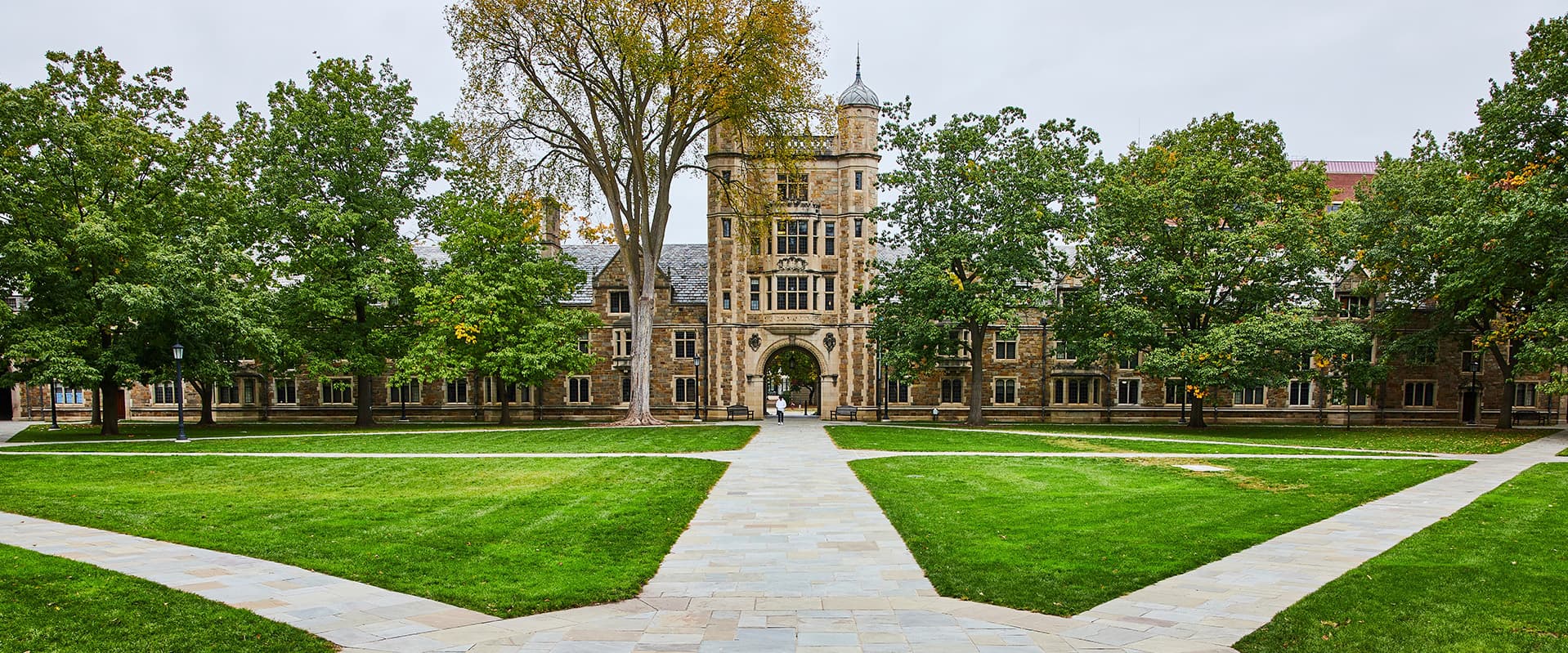 old university with diverging sidewalks