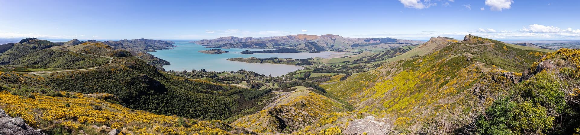 A panoramic photo from Mount Ada in Port Hills, Canterbury, New Zealand
